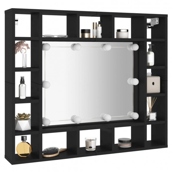 Armoire à miroir à LED noir 91x15x76,5 cm