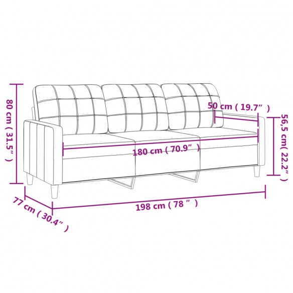 Canapé à 3 places Marron 180 cm Tissu