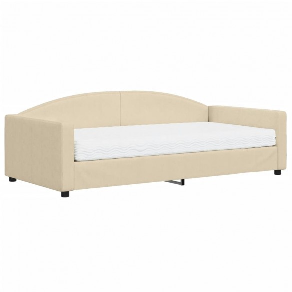 Lit de jour avec matelas crème 100x200 cm tissu