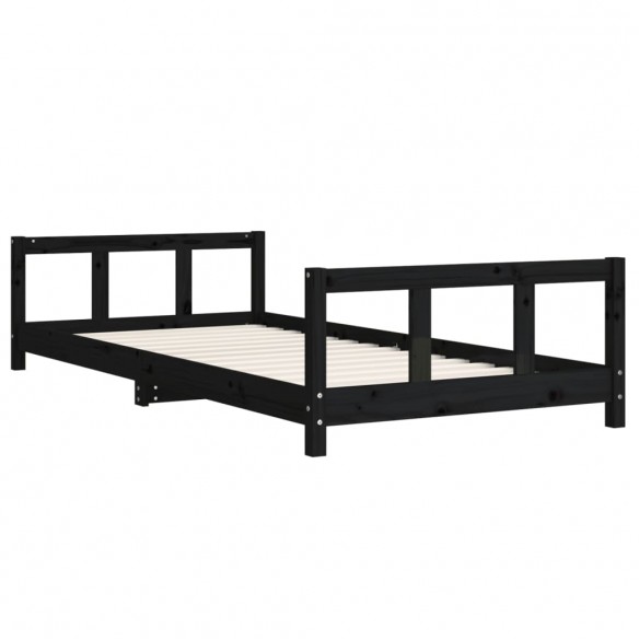 Cadre de lit pour enfants noir 90x200 cm bois de pin massif