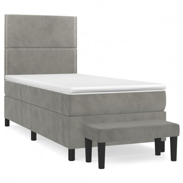 Cadre de lit et matelas Gris clair 80x200 cm Velours