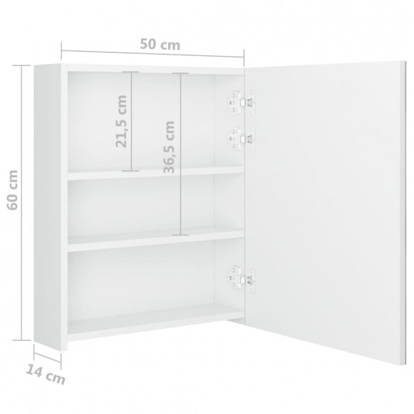 Armoire de salle de bain à miroir LED blanc brillant 50x14x60cm