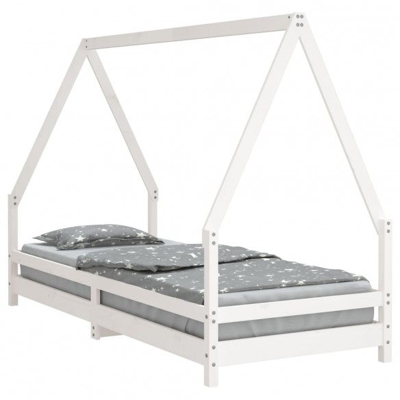 Cadre de lit pour enfants blanc 90x200 cm bois de pin massif