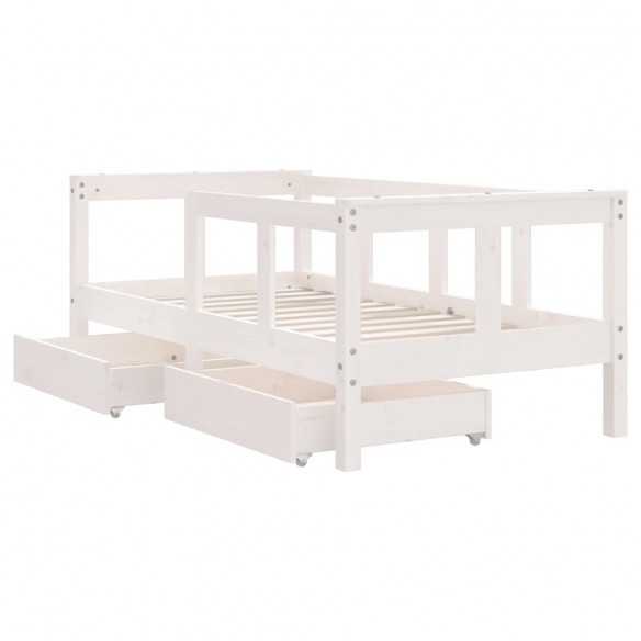 Cadre de lit enfant tiroirs blanc 70x140 cm bois de pin massif