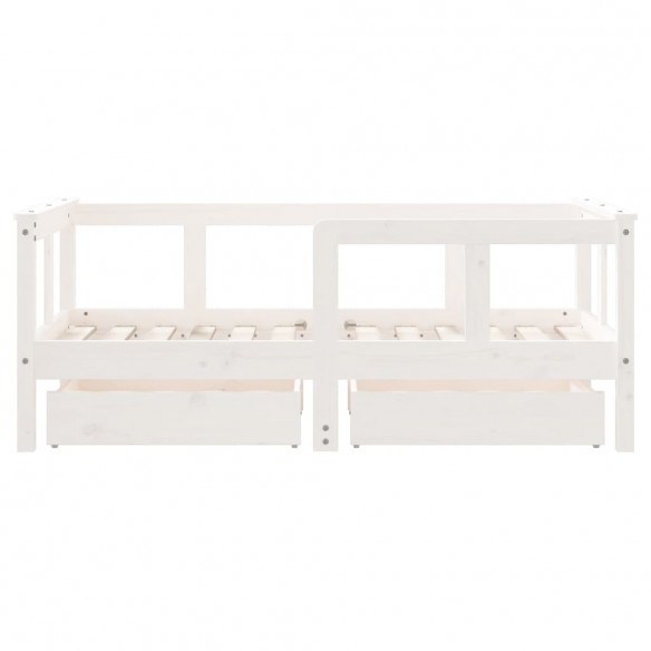 Cadre de lit enfant tiroirs blanc 70x140 cm bois de pin massif