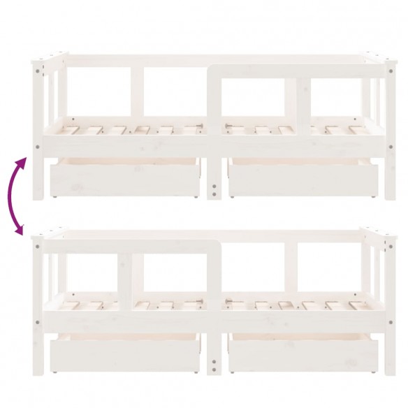 Cadre de lit enfant tiroirs blanc 70x140 cm bois de pin massif