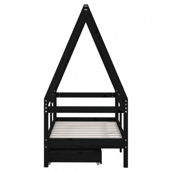 Cadre de lit enfant avec tiroirs noir 70x140 cm bois pin massif