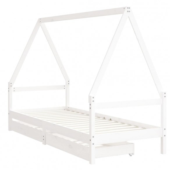 Cadre de lit d'enfants tiroirs blanc 90x190 cm bois pin massif