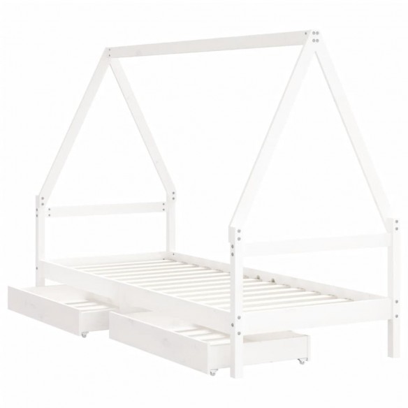 Cadre de lit d'enfants tiroirs blanc 90x190 cm bois pin massif