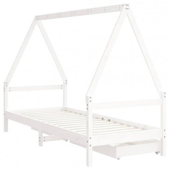 Cadre de lit d'enfants tiroirs blanc 90x190 cm bois pin massif