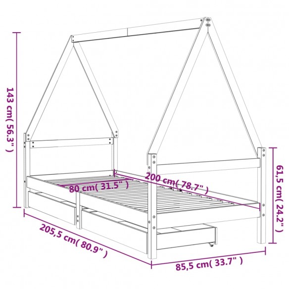 Cadre de lit pour enfants gris 80x200 cm bois de pin massif