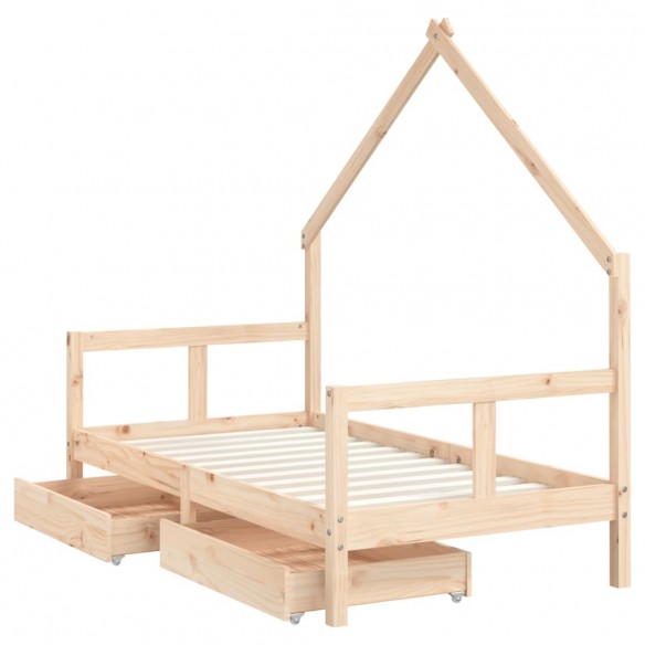 Cadre de lit pour enfant et tiroirs 80x160cm bois de pin massif