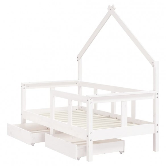 Cadre de lit enfant tiroirs blanc 70x140 cm bois de pin massif