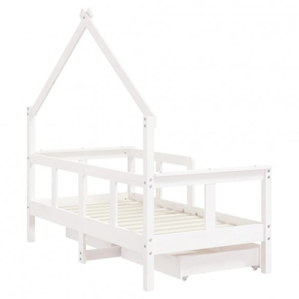 Cadre de lit enfant tiroirs blanc 70x140 cm bois de pin massif