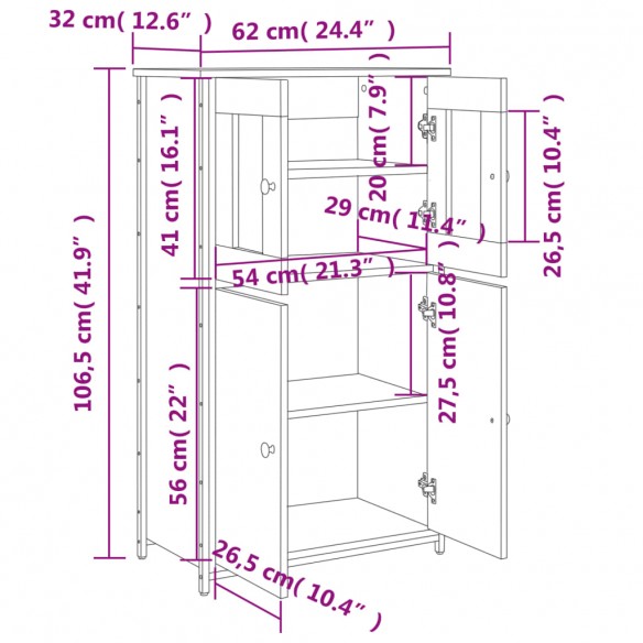 Buffet haut chêne fumé 62x32x106,5 cm bois d'ingénierie