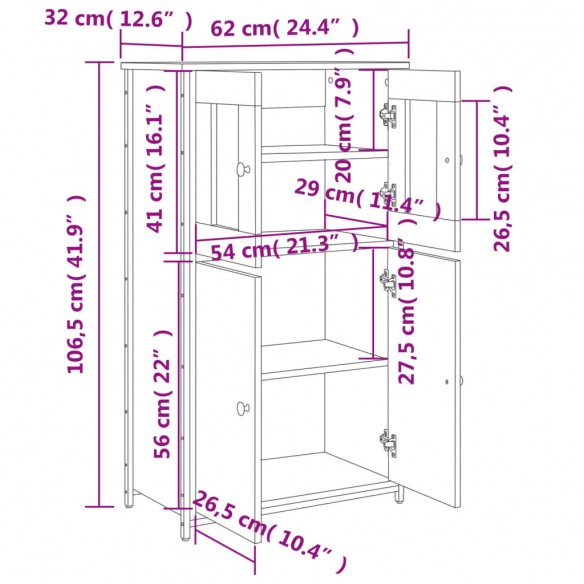 Buffet haut noir 62x32x106,5 cm bois d'ingénierie