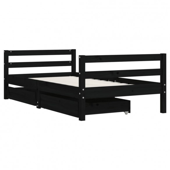 Cadre de lit pour enfant tiroirs noir 80x160 cm bois pin massif