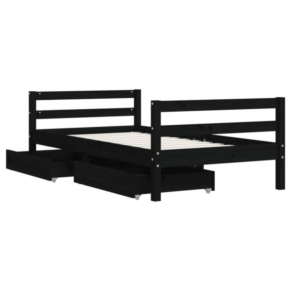 Cadre de lit pour enfant tiroirs noir 80x160 cm bois pin massif