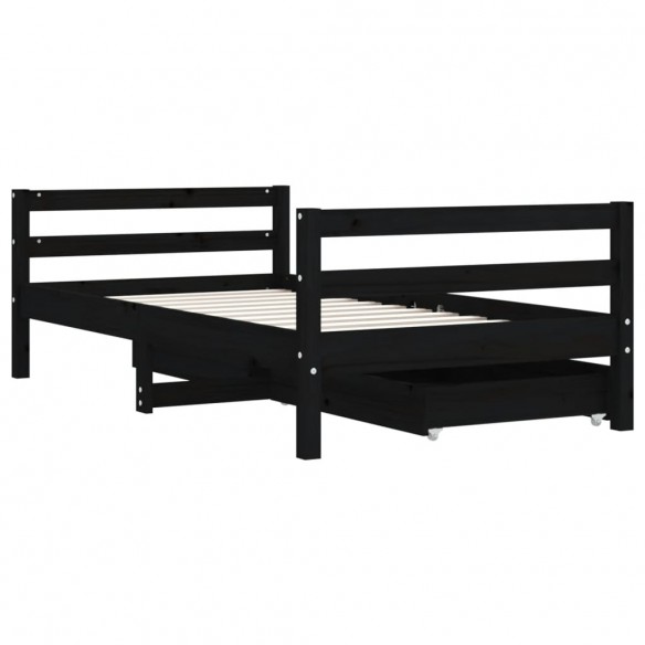 Cadre de lit pour enfant tiroirs noir 80x160 cm bois pin massif