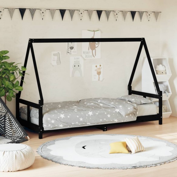 Cadre de lit pour enfants noir 80x200 cm bois de pin massif