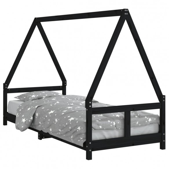 Cadre de lit pour enfants noir 80x200 cm bois de pin massif