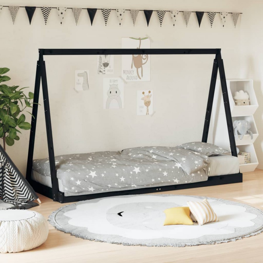 Cadre de lit pour enfants noir 80x200 cm bois de pin massif