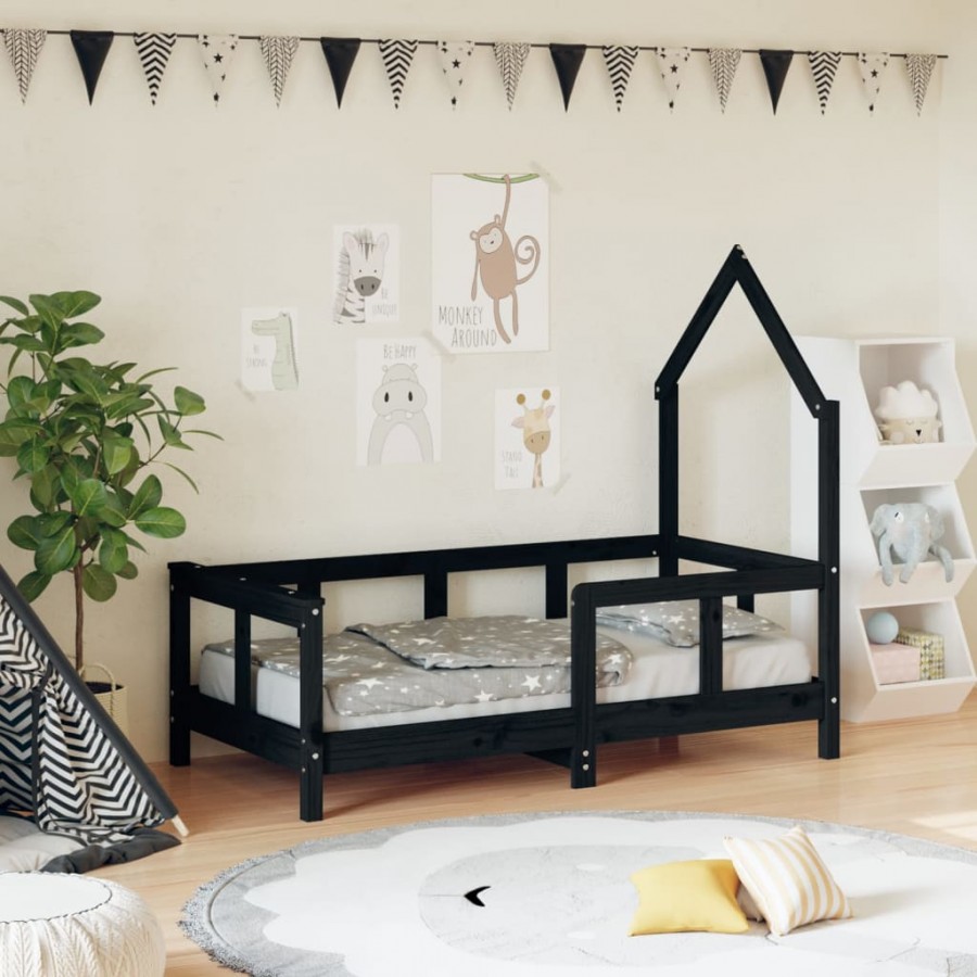 Cadre de lit pour enfant noir 70x140 cm bois de pin massif