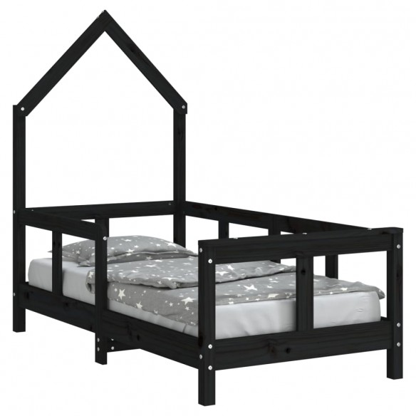 Cadre de lit pour enfant noir 70x140 cm bois de pin massif