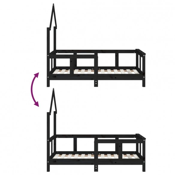 Cadre de lit pour enfant noir 70x140 cm bois de pin massif