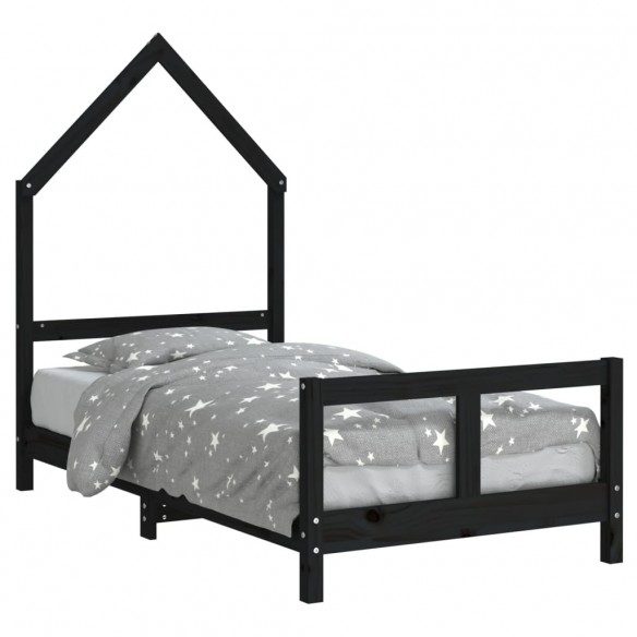 Cadre de lit pour enfant noir 80x160 cm bois de pin massif