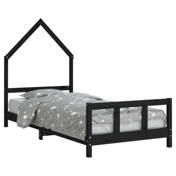 Cadre de lit pour enfants noir 90x200 cm bois de pin massif