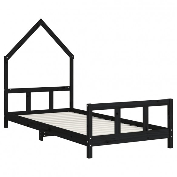 Cadre de lit pour enfants noir 90x200 cm bois de pin massif