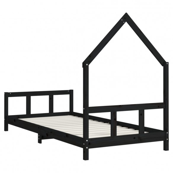 Cadre de lit pour enfants noir 90x200 cm bois de pin massif