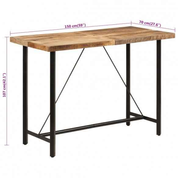 Table de bar 150x70x107 cm bois massif de manguier et fer