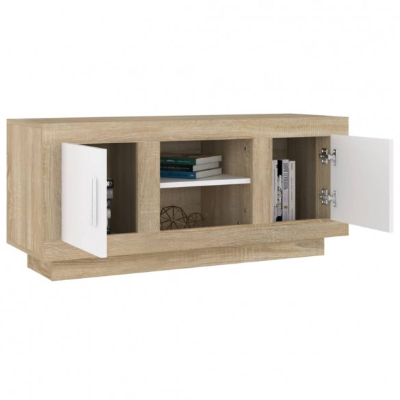 Meuble TV Blanc et chêne sonoma 102x35x45 cm Bois d'ingénierie