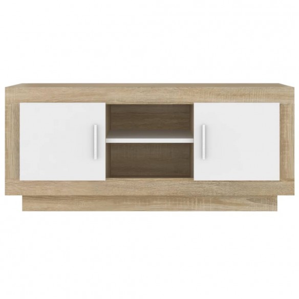 Meuble TV Blanc et chêne sonoma 102x35x45 cm Bois d'ingénierie