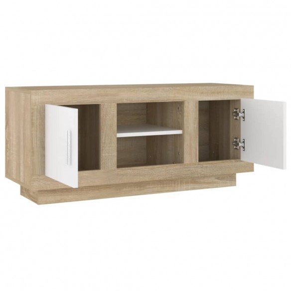 Meuble TV Blanc et chêne sonoma 102x35x45 cm Bois d'ingénierie