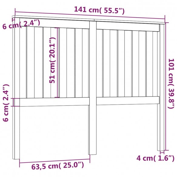 Tête de lit 141x6x101 cm Bois massif de pin