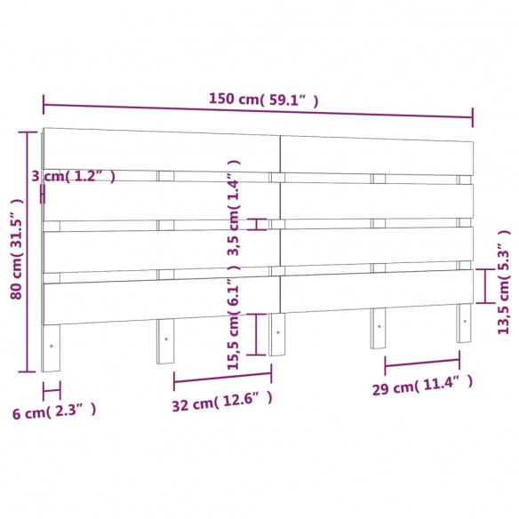 Tête de lit Blanc 150x3x80 cm Bois massif de pin