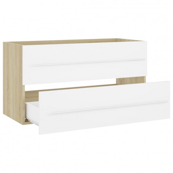 Ensemble de meubles de bain 2 pcs Blanc/chêne sonoma Aggloméré