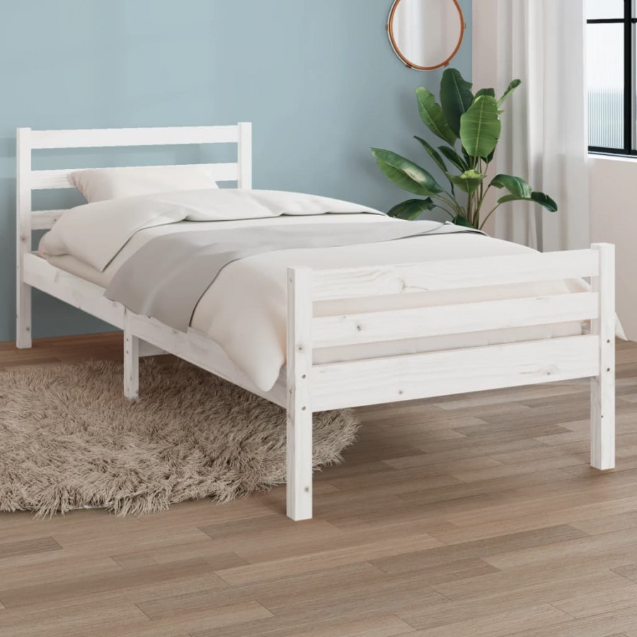 Cadre de lit Blanc Bois massif 75x190 cm Petit simple