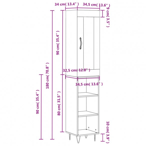 Buffet haut Gris béton 34,5x34x180 cm Bois d'ingénierie