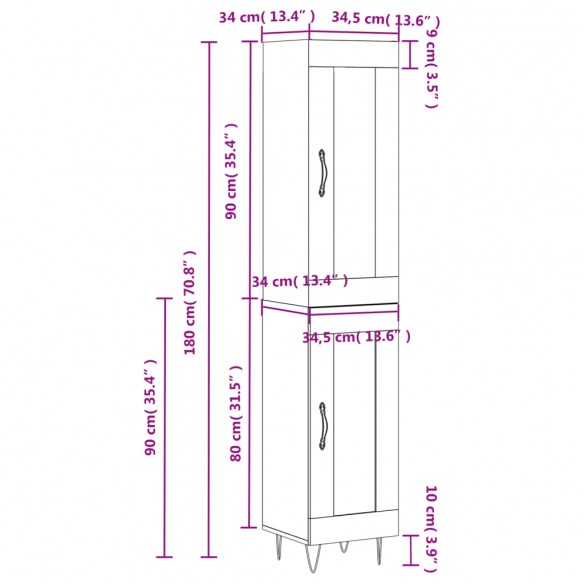 Buffet haut Noir 34,5x34x180 cm Bois d'ingénierie