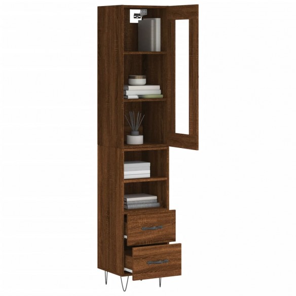 Buffet haut Chêne marron 34,5x34x180 cm Bois d'ingénierie