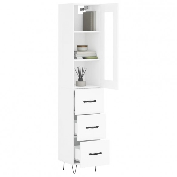 Buffet haut Blanc brillant 34,5x34x180 cm Bois d'ingénierie