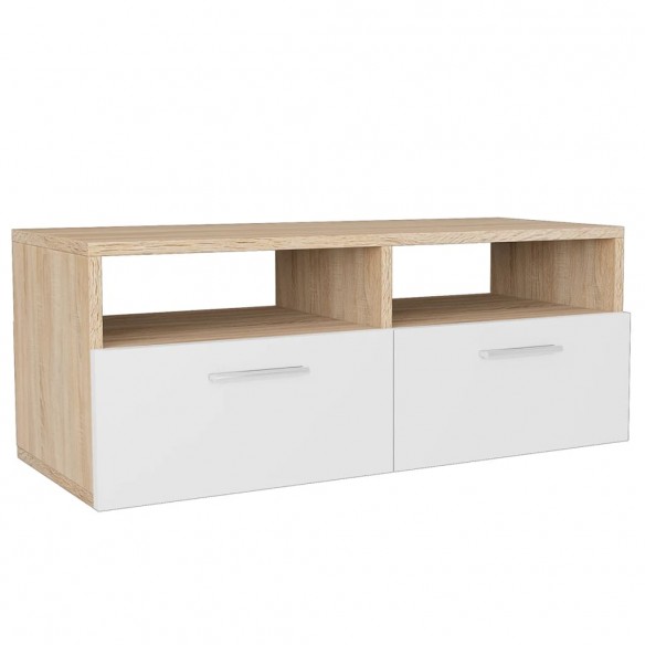 Meuble TV 2 pcs Aggloméré 95 x 35 x 36 cm Chêne et blanc