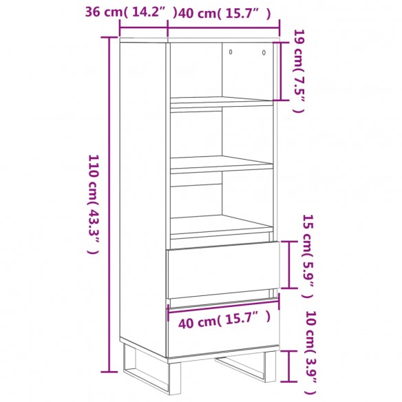 Buffet haut Chêne marron 40x36x110 cm Bois d'ingénierie