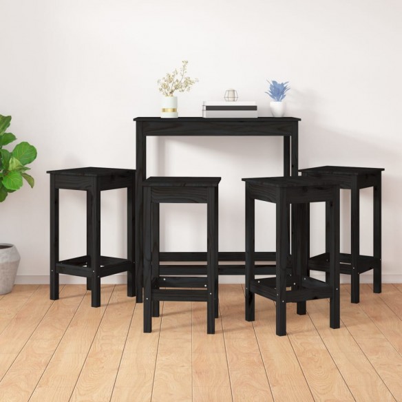 Ensemble de bar 5 pcs Noir Bois de pin massif