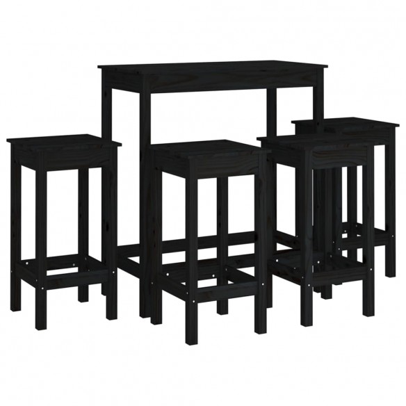 Ensemble de bar 5 pcs Noir Bois de pin massif