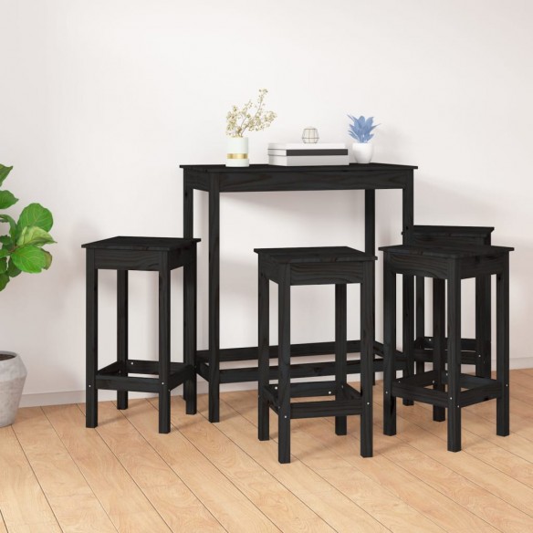 Ensemble de bar 5 pcs Noir Bois de pin massif